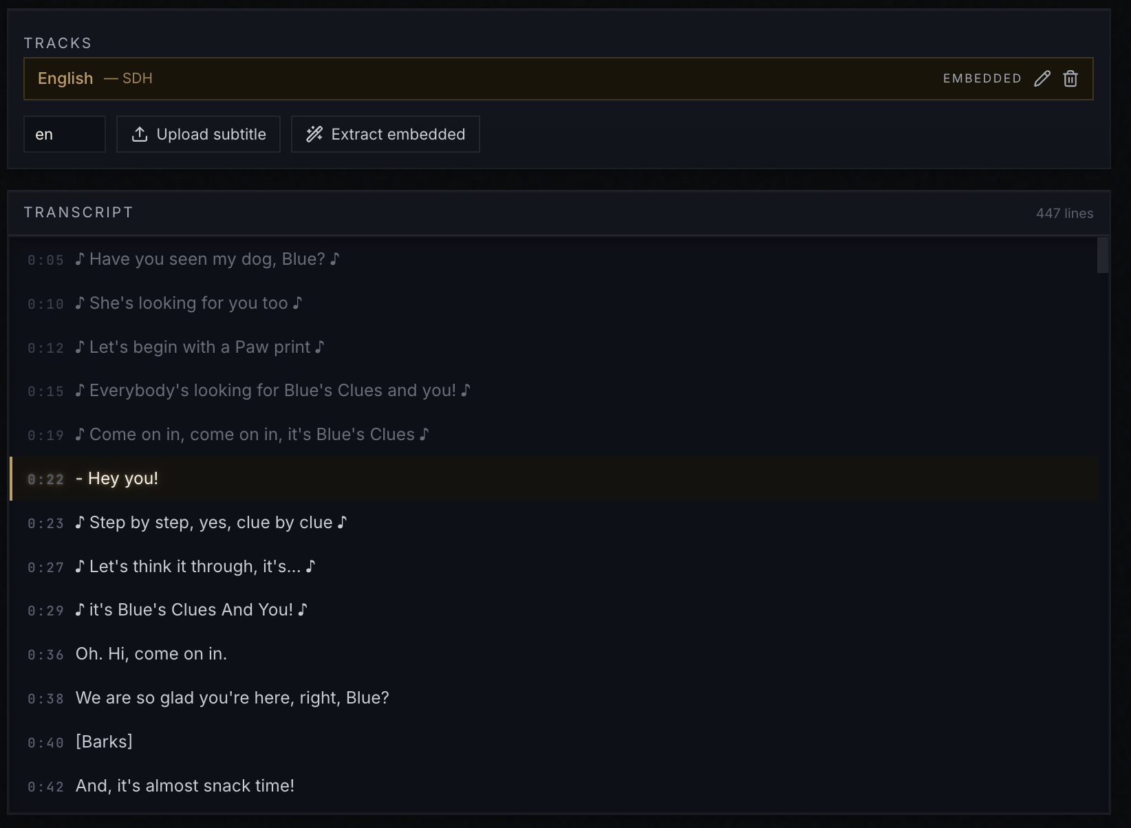 Transcript tab