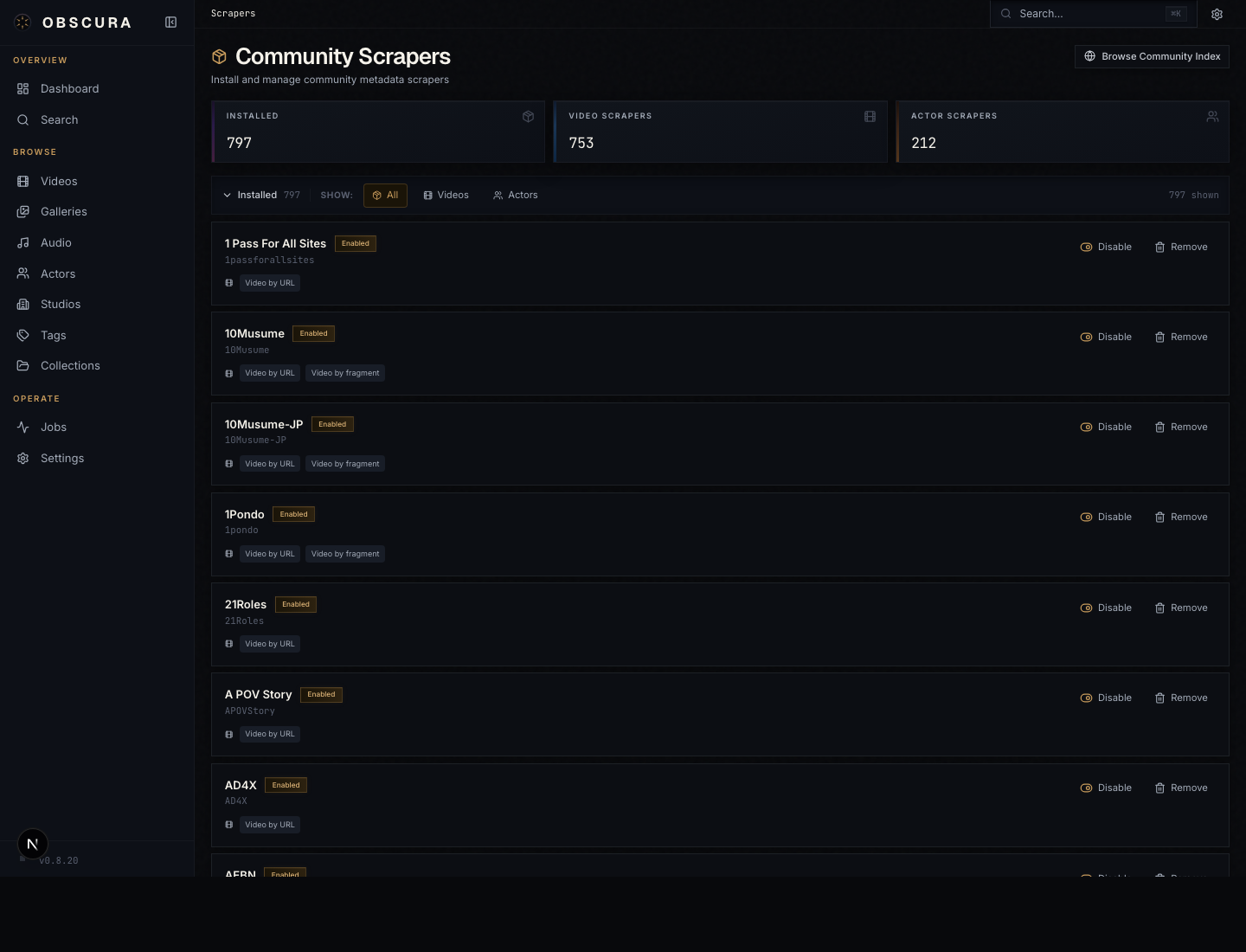 Scrapers / Plugins page