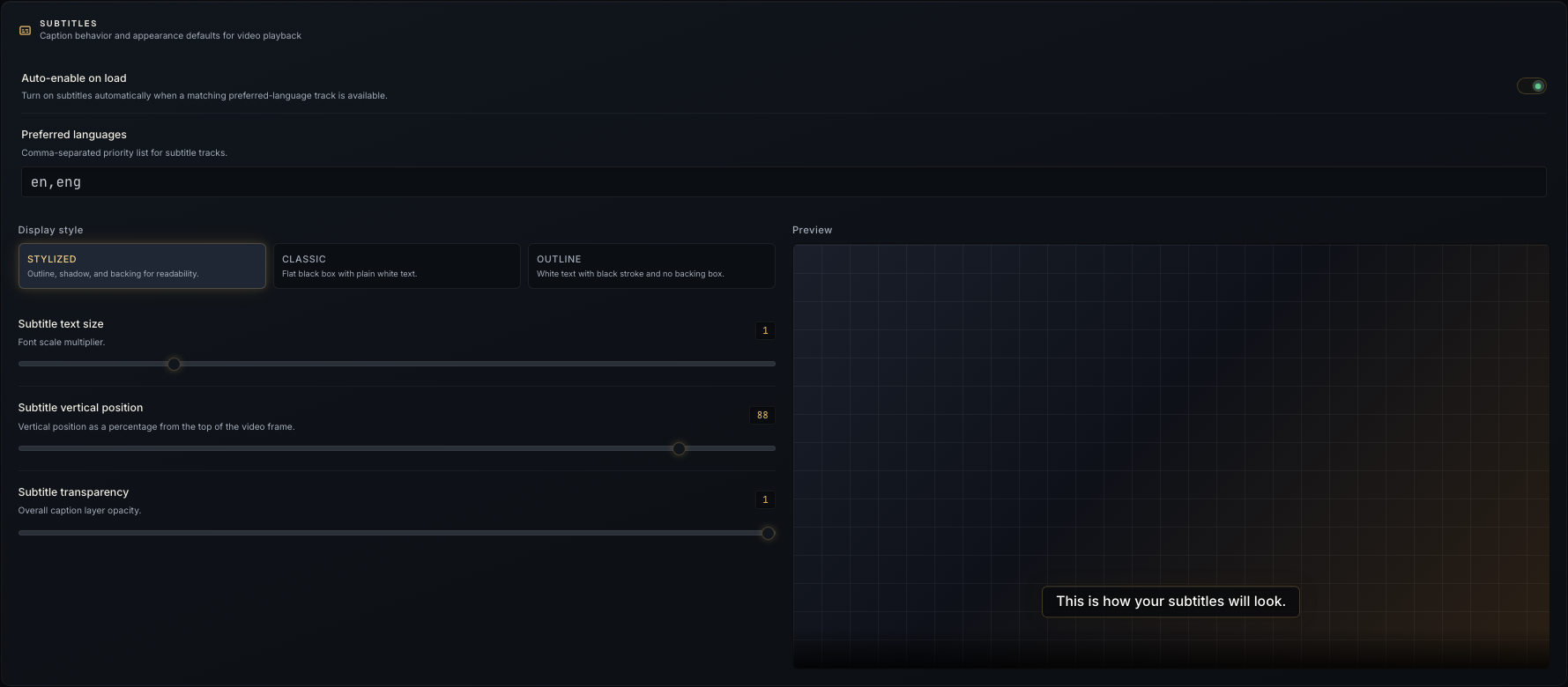 Subtitle view options
