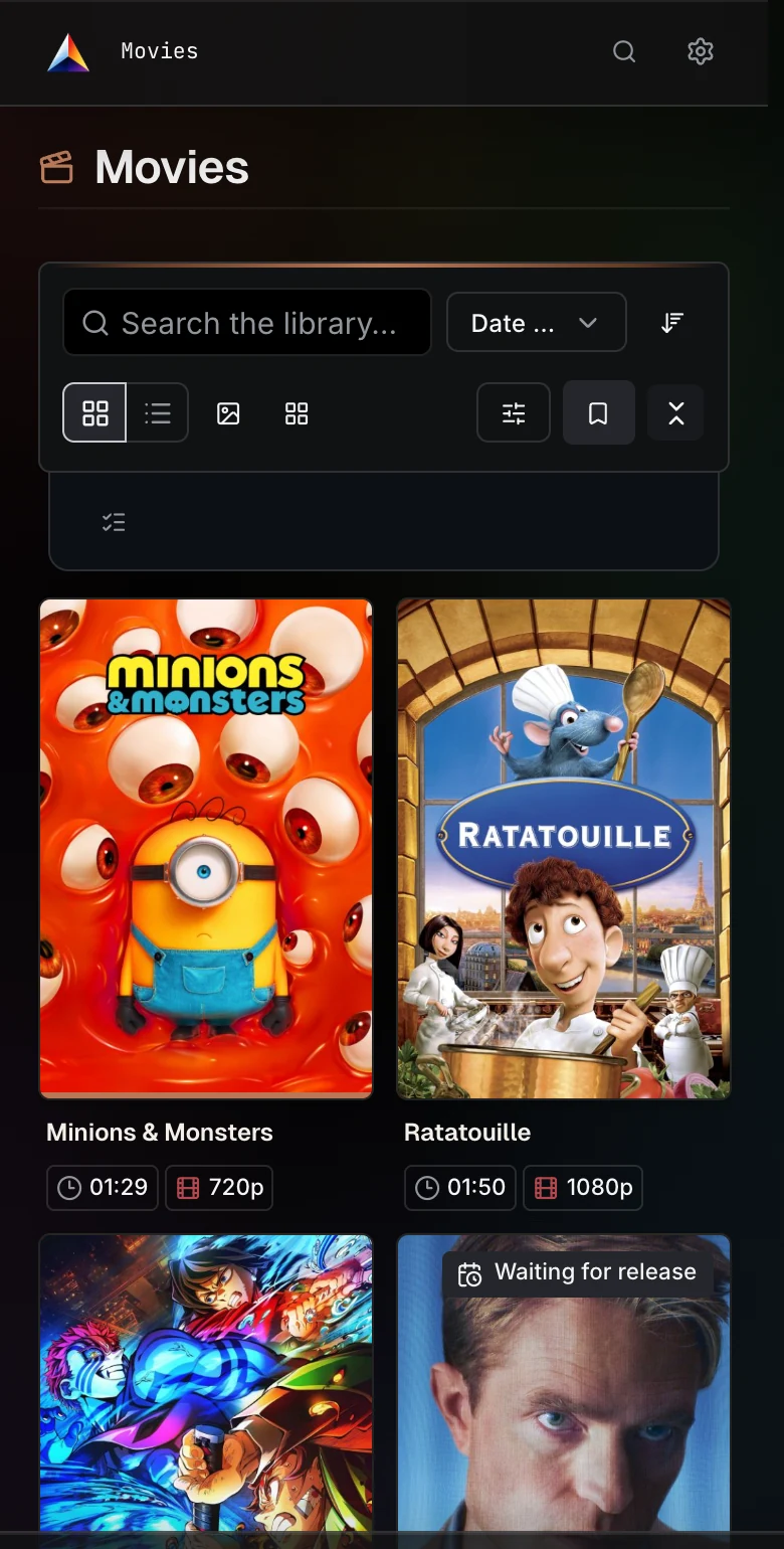The responsive Movies library on a phone.