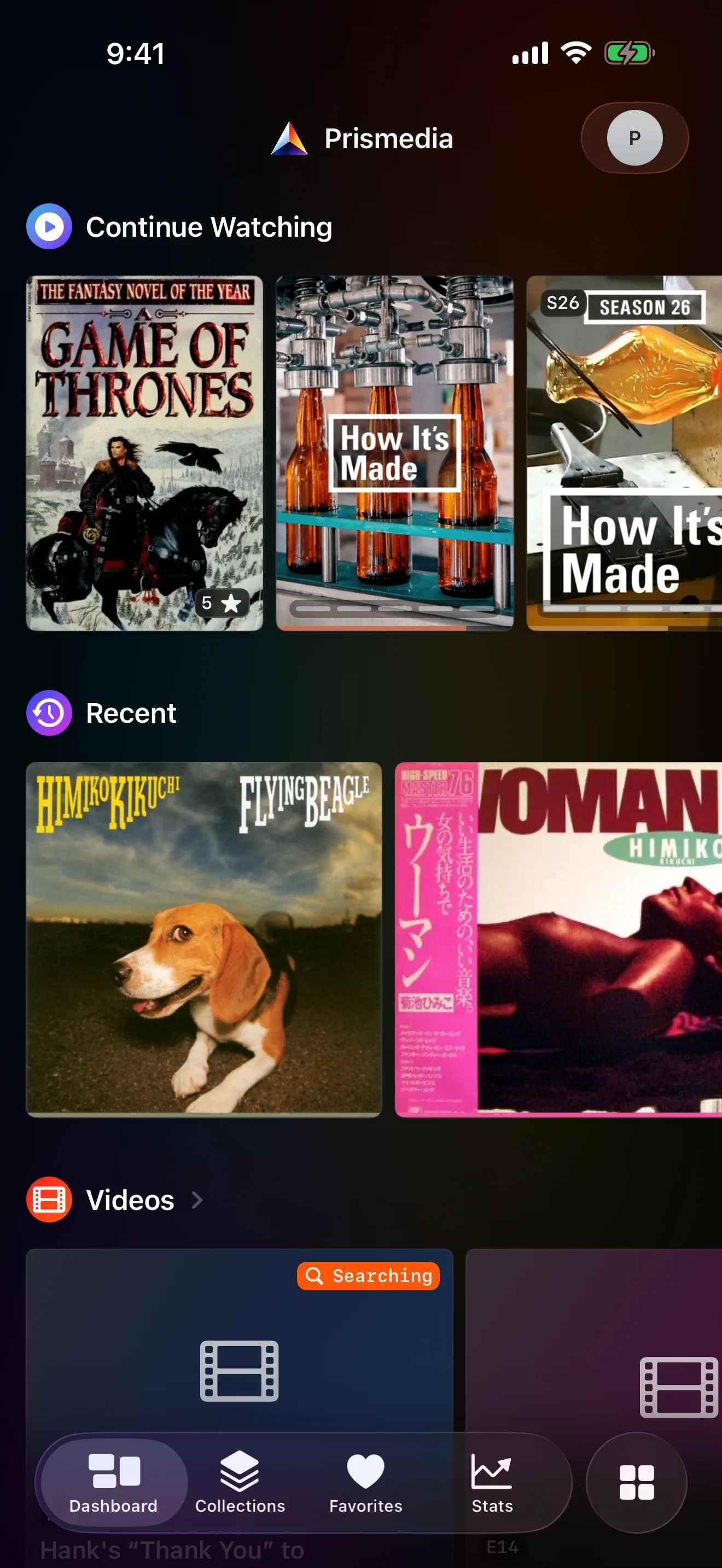 Prismedia native iPhone dashboard