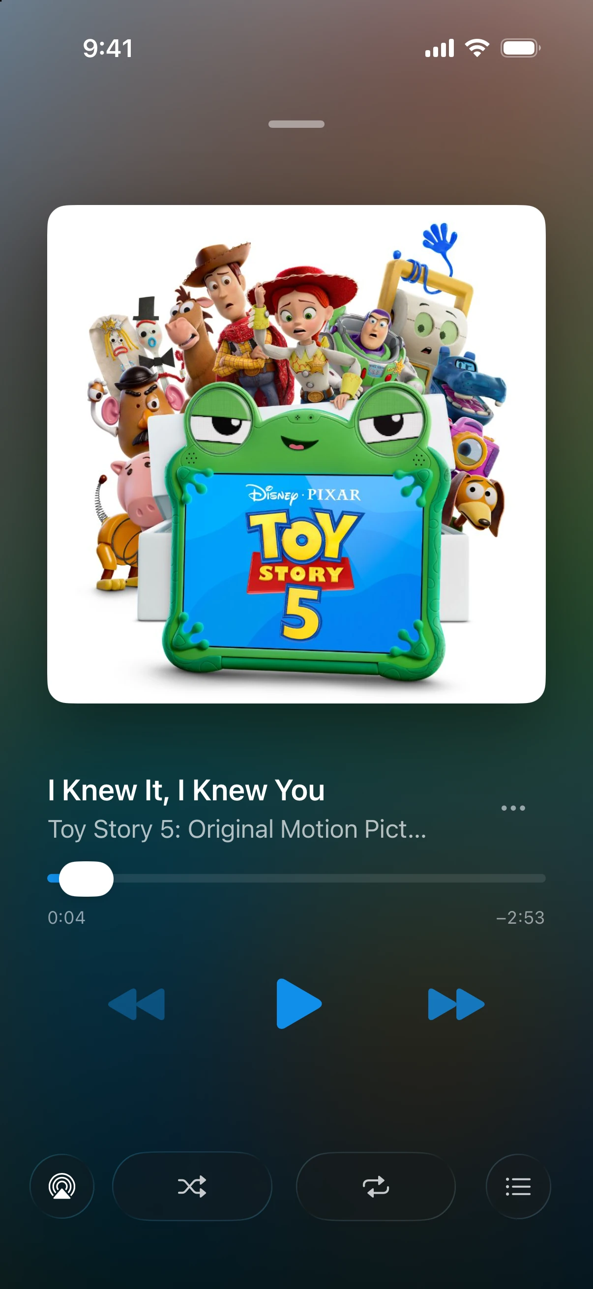Prismedia's native music player with album artwork and playback controls
