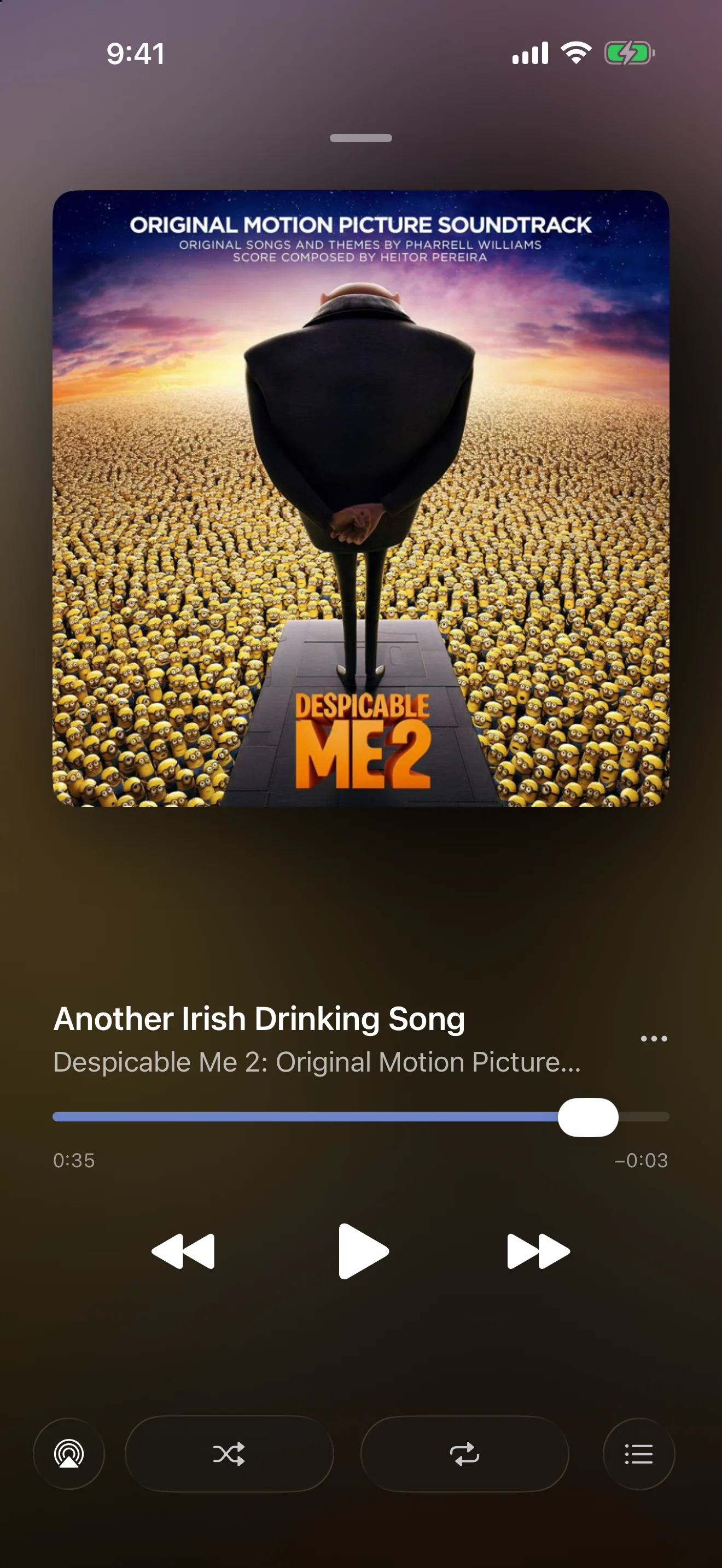 Prismedia native music player with album art and playback controls