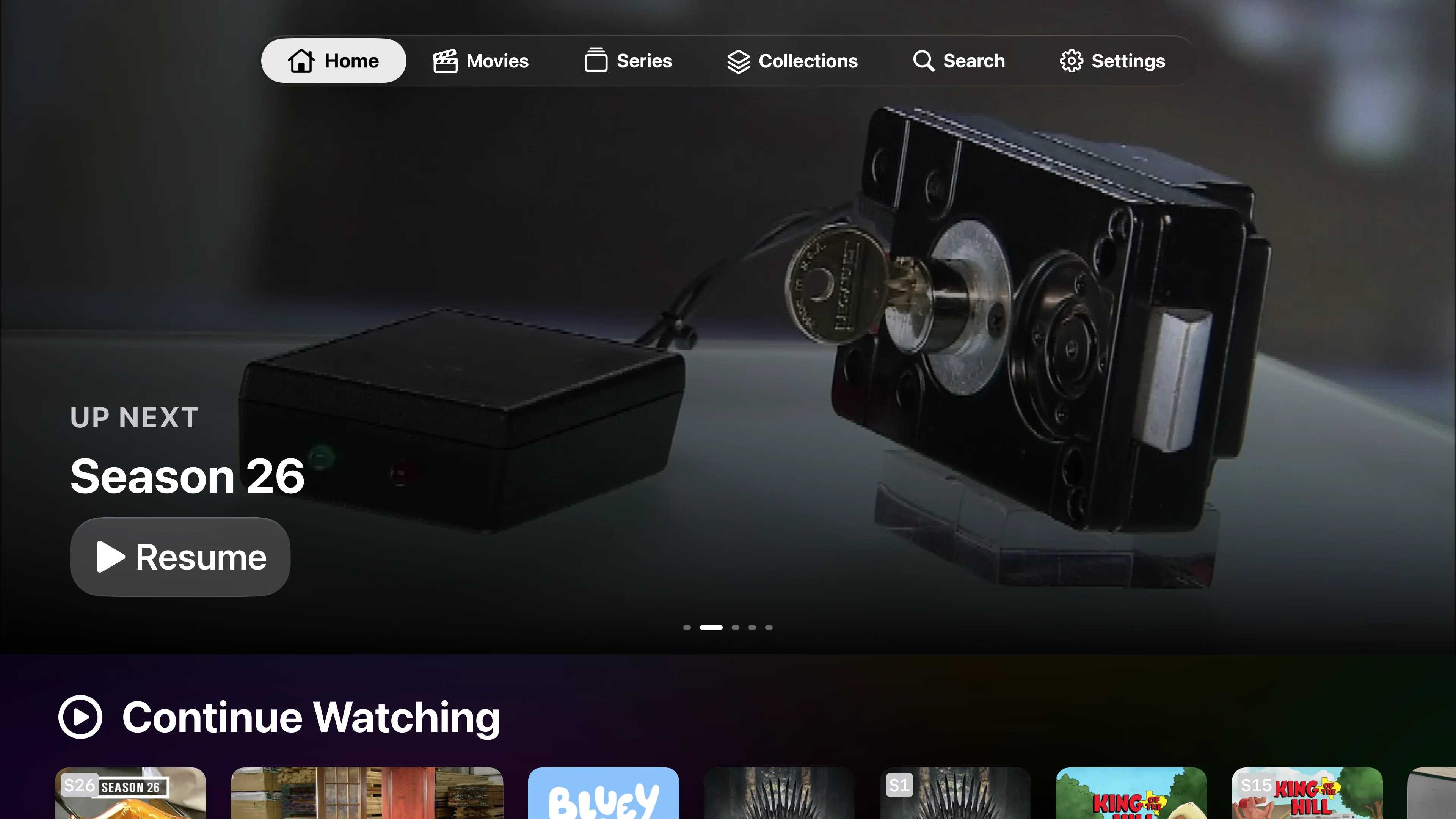 Prismedia home screen on Apple TV