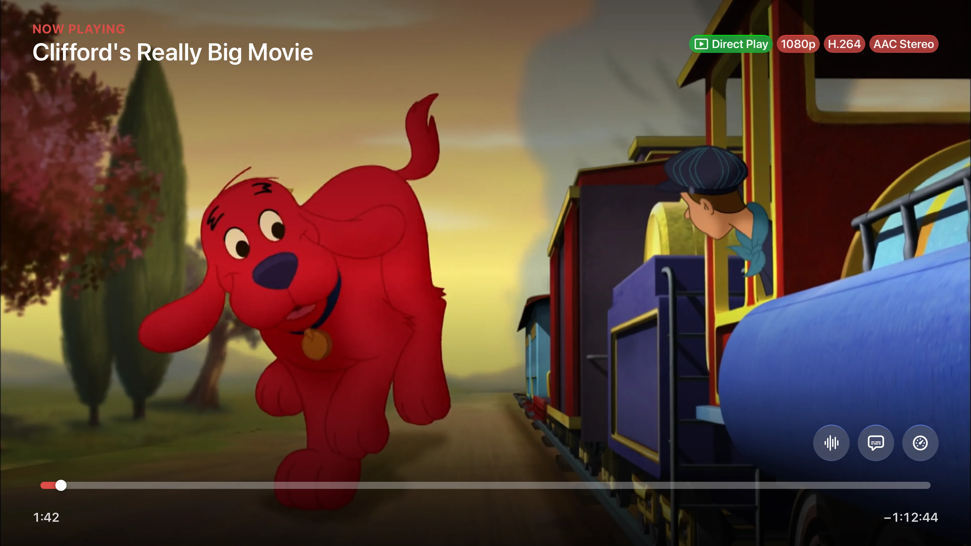 A movie paused in Prismedia on Apple TV with playback controls visible