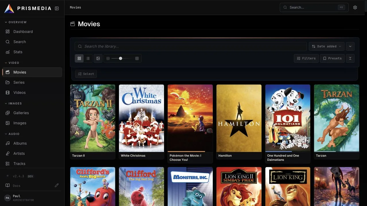 Prismedia movie library on the web
